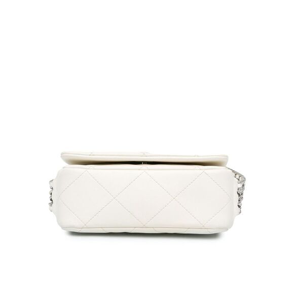 Pre Loved Chanel Mini Quilted Lambskin Chain Rows Flap Women White Crossbody - Picture 3 of 8